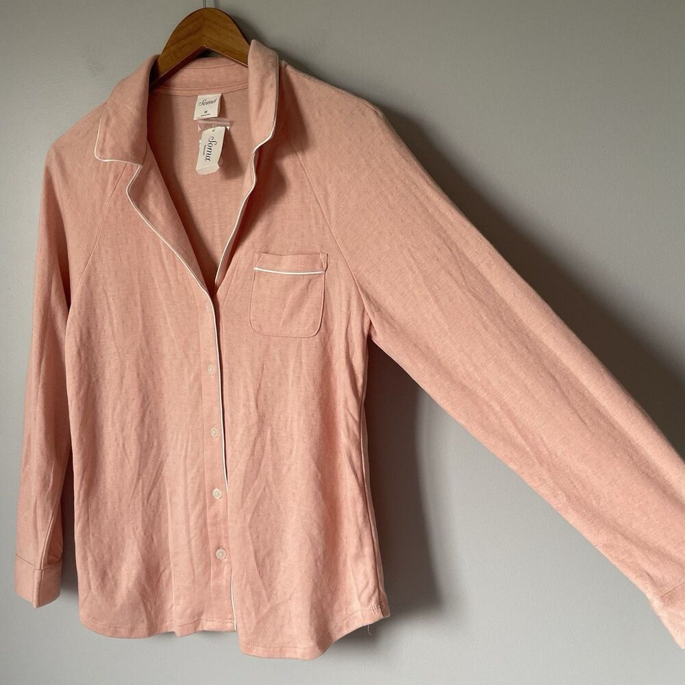 Soma Double Knit Notch Collar Pajama Lougewear Top Rose Blush Women's Medium - Picture 3 of 9